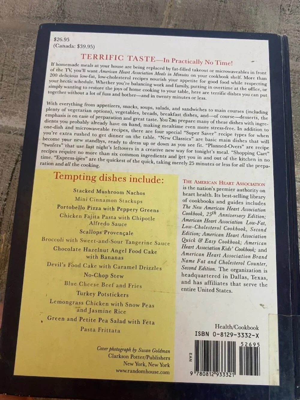 American Heart Association - Meals In Minutes Cookbook - Hardcover Spiral Bound